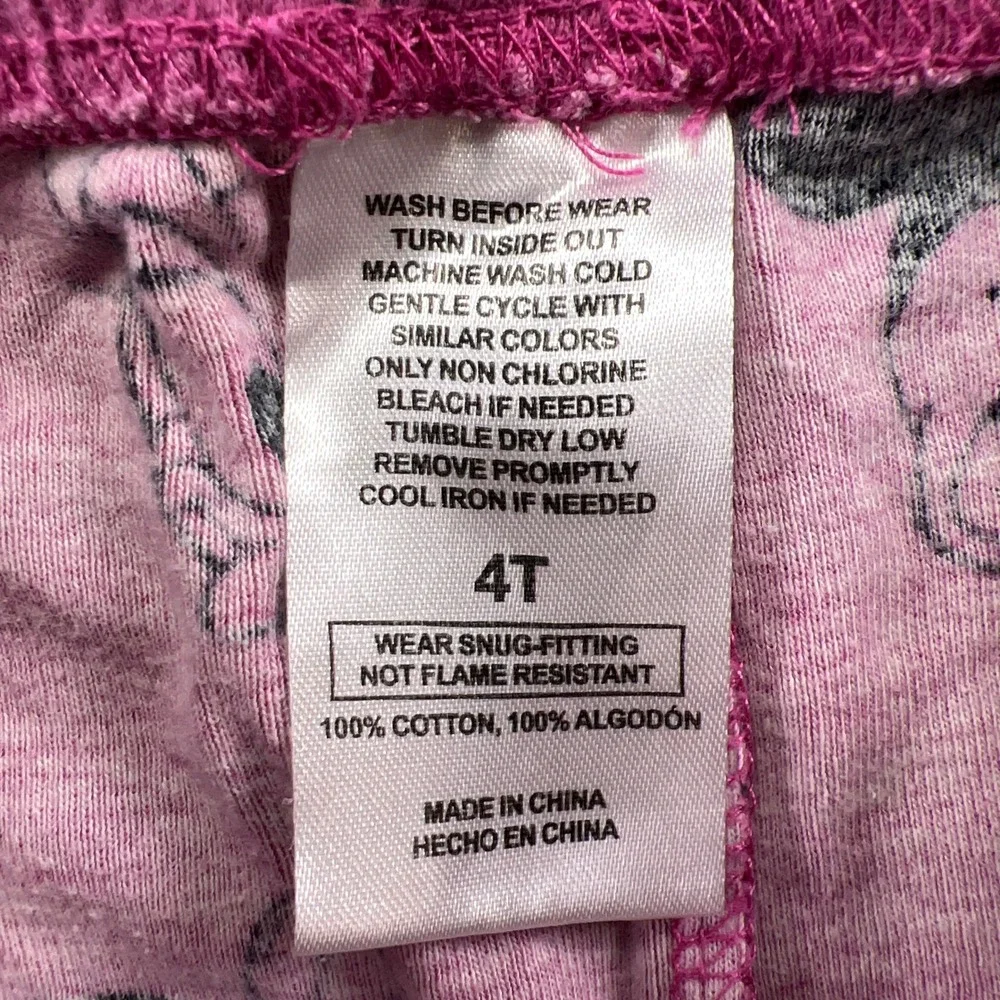 Disney Minnie Mouse 2 Piece Pajama Set Kids 4T Pink Graphic Not Flame Resistant